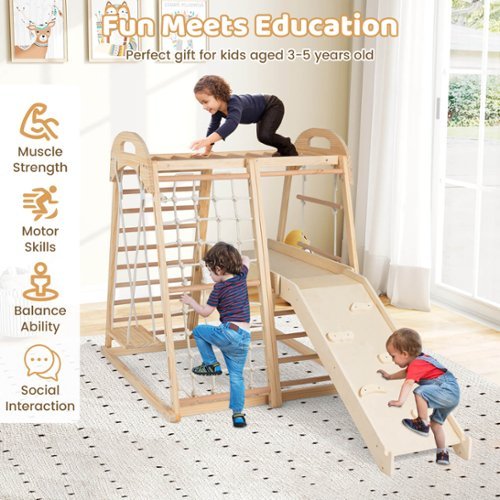 Costway 8 in 1 Jungle Gym with Slide, Monkey Bar, Swing, Rope