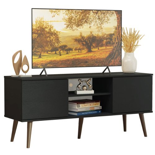 Madesa - TV Stand with 2 Doors and 2 Open Shelves with Cable Management 53"L Media Storage - Black-Front_Standard 