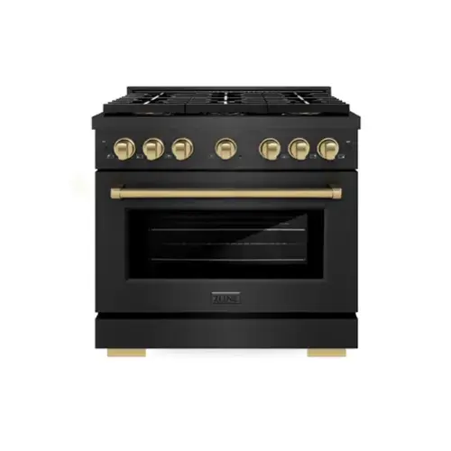 Front. ZLINE - ZLINE Autograph 36 in. 5.2 cu. ft. Freestanding Paramount DuoPro Dual Fuel Range in Black Satin Steel and Bronze Accents - Black Satin Stainless Steel.