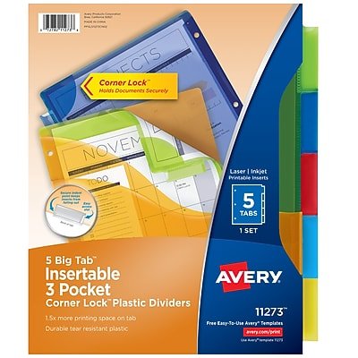 Avery - Big Tab Corner Lock Insertable Plastic Dividers with 3 Pockets, 5 Tabs - Multicolor - image 2