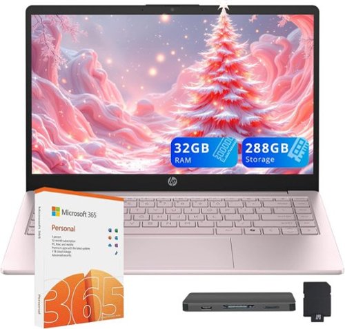 HP - Stream 14" HD Laptop,Intel Processor N150,32GB RAM,128GB UFS+160GB Docking Station,1 Year Office 365,Win 11s - Pink-Front_Standard 