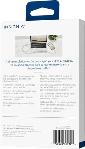 Insignia™ 7' USB-C to USB-C Braided Charge-and-Sync Cable with High-Speed Data Transfer - White HOW TO BUY