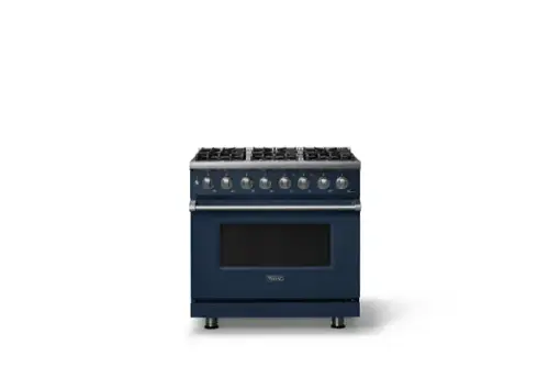 Front. Viking - 36 in. Wide 6 Burner Pro 5 Series 5.6 Cu. Ft. Freestanding Sealed LP Dual Fuel Convection Range - Slate Blue - Slate Blue.