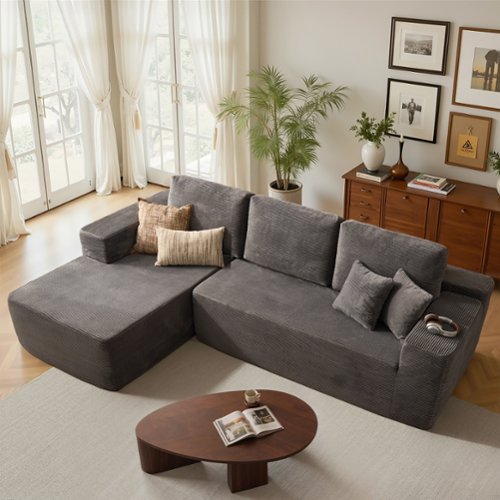 Ovios - 104" Modular Sectional Sofa with Chaise, Modern L Shaped Couch for Living Room - Grey(Corduroy, Left Facing)-Front_Standard 