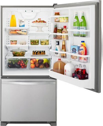 Whirlpool - 18.7 Cu. Ft. Bottom-Freezer Refrigerator with Spillguard Glass Shelves - Monochromatic Stainless Steel