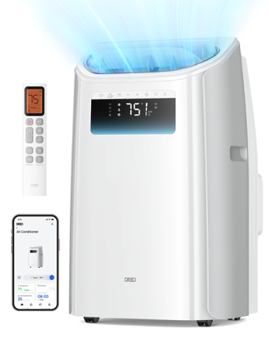 DREO - 12,000 BTU Smart Portable AC Unit with Drainage-Free Cooling, 46 dB, Quiet 300 sq. ft. with Fan and Dehumidifier-Front_Standard 