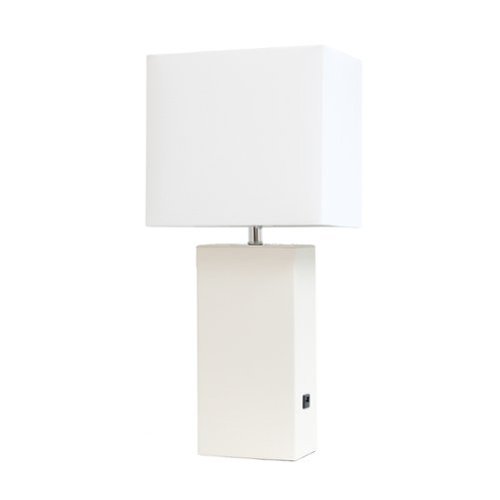 Lalia Home - Lexington Leather Base Modern Table Lamp with USB - White
