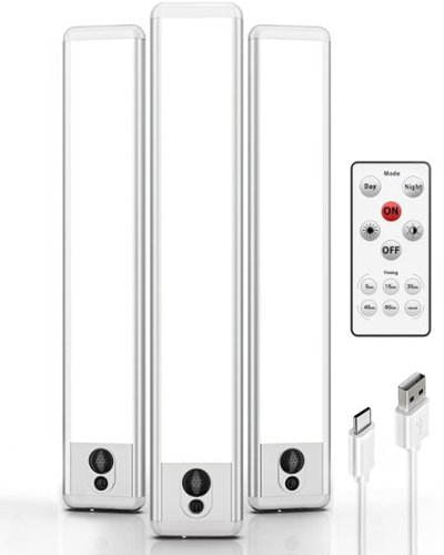 EZVALO - 12.81 in. Wireless USB Charging Integrated LED Linkable Under Cabinet Light Smart Recessed Lighting-3 Pack - White-Front_Standard 