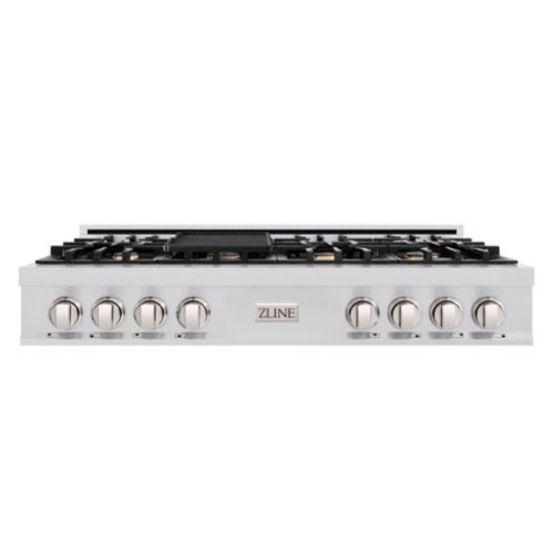 ZLINE - 48 in. Slide-In Classic Gas Rangetop with 8 Brass Burners and Porcelain Cooktop in Stainless Steel - Stainless Steel
