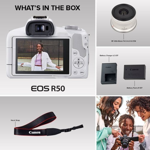 Canon EOS R50 4K Video Mirrorless Camera with RF-S18-45mm f/4.5-6.3 IS STM Lens - White BUY IN SINGAPORE
