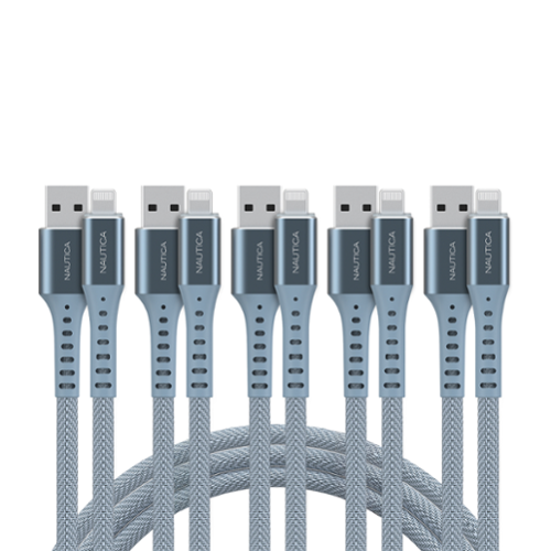  Nautica - 5 Pack 10 ft Lightning to USB A Cable MFi Certified Braided Extra Long Fast Charging iPhone, iPad Charger Cord - Blue - 5Pack