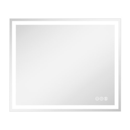 LOVMOR - 36 x 30 Inches Tempered Glass LED Bathroom Mirror with Anti-Fog & 3-Color Dimmable Lighting - silver
