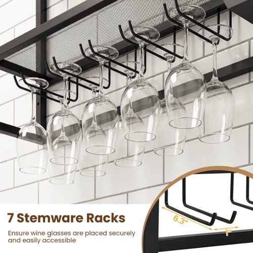 Costway Wall Mounted Wine Rack 47" Large Floating Bar Shelves with Glass  Holder for Kitchen Black HCST12751 - Best Buy