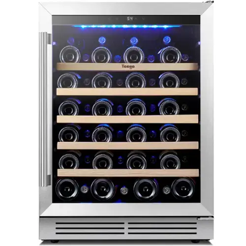 Front. Yeego - 24 Inch Wine Cooler, 47 Bottle Wine Cooler Refrigerator Built-in or Freestanding, for Home Kitchen，Bar - Stainless Steel.