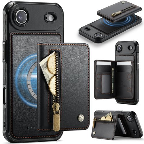Dteck - Magnetic Wallet Case for Apple iPhone Air,Detachable 2-in-1 Folio Cover with Zipper Pocket,RFID Blocking & Card Holder - Black-Front_Standard 