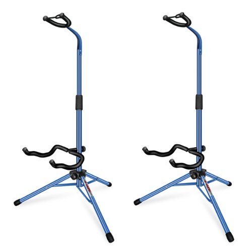 5 CORE - Guitar Stand Pair Floor Folding Holder Soporte Para Guitarra for Acoustic Electric Bass - Dark Blue-Front_Standard 