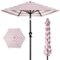 Best Choice Products - 10ft Outdoor Steel Market Patio Umbrella w/ Crank, Tilt Push Button, 6 Ribs - Striped Burgundy-Front_Standard
