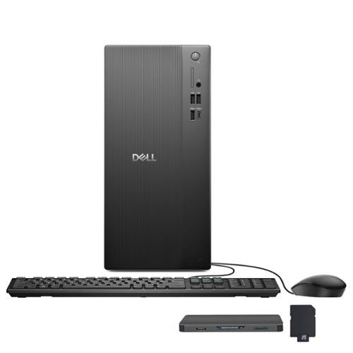 Dell - Tower Desktop,Intel Ultra 5 225,16GB RAM,512GB SSD+160GB Dock Set,UHD Graphics,Keyboard & Mouse,Win 11 - Black-Front_Standard 