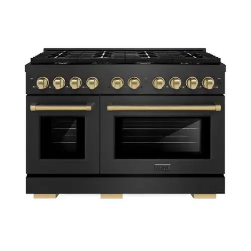Front. ZLINE - Autograph 36 in. 5.2 cu. ft. Freestanding Paramount Dual Fuel Range in Black Satin Stainless Steel with Gold Accents - Black Satin Stainless Steel.