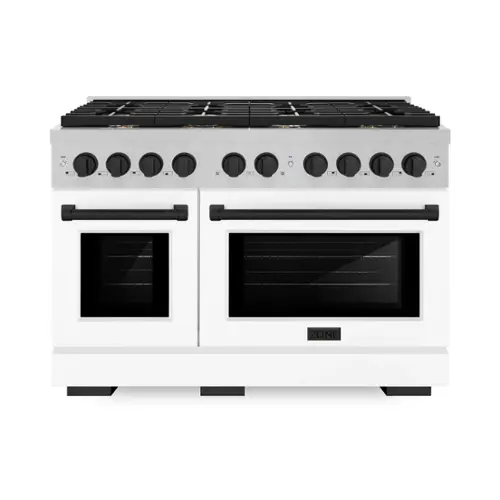 Front. ZLINE - ZLINE Autograph 48 in. Paramount Dual Fuel Range with White and Black Accents (SDRSZ-WM-48-MB) - White.