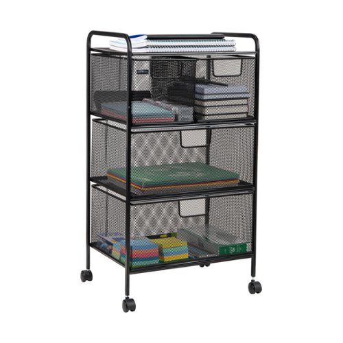 Mind Reader - Cart with Drawers, Laundry Organizer, Utility Cart, Bathroom, Kitchen, Metal Mesh, 16"L x 11"W x 29"H - Black-Front_Standard 
