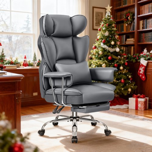 Brick Attic - 500LBS Big & Tall Office Chair, Leather Gaming Chair with Footrest, Adjustable Height & Lumbar Support - Gray-Front_Standard 