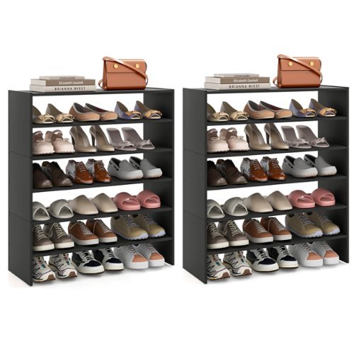 Costway - 6 PCS Stackable Shoe Rack 31-Inch Horizontal Organizer 2-tier StorageShelf - Black-Front_Standard 