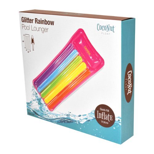 Salus Brands, LLC CocoNut Float: Glitter Rainbow Pool Lounge - 68 x 28Inflatable Water Raft, Anti-leak, Durable, Party Decoration GLOBAL SHIPPING