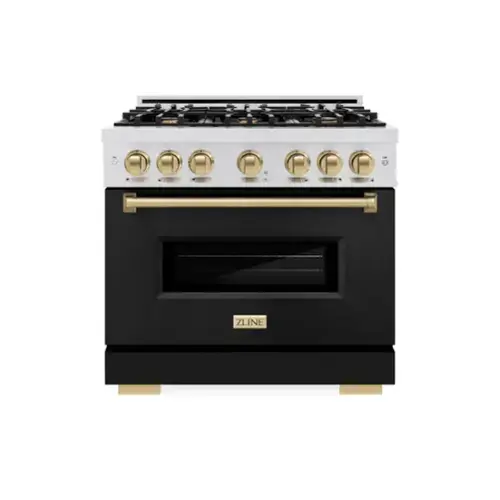 Front. ZLINE - ZLINE Autograph 36 in. Classic Satin Steel Gas Range with Bronze Accents (CGRSZ-BLM-36-CB) - White.