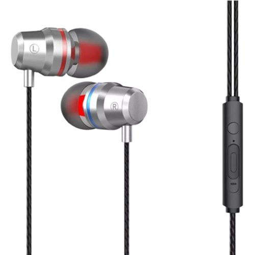 Home Collection - 3.5mm AUX Jack HiFi Bass Stereo Wired In-Ear Earbuds Headphones with Microphone – Silver-Front_Standard 
