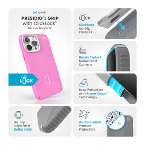 Speck Presidio Perfect Clear ClickLock Case with MagSafe for Apple iPhone 16 Pro Max - True Pink HOW TO BUY
