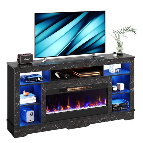 Bestier 70 inch Fireplace TV Stand with RGB Lights, Open Storage