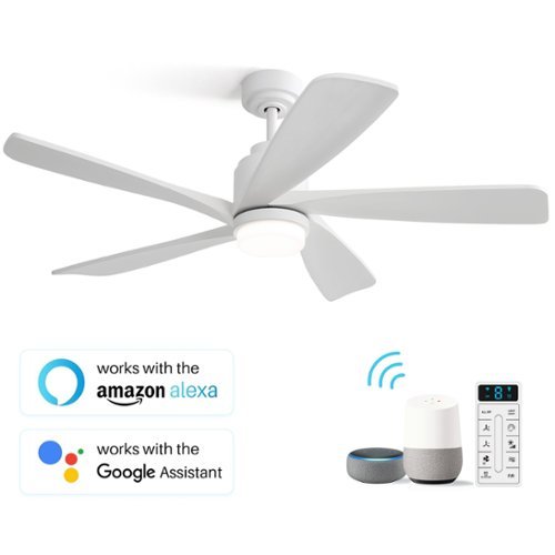 Sofucor - 52 inch Smart Ceiling Fan with Light and Remote Modern Wood Ceiling Fan Work with Alexa APP Control Indoor Outdoor - White-Front_Standard 