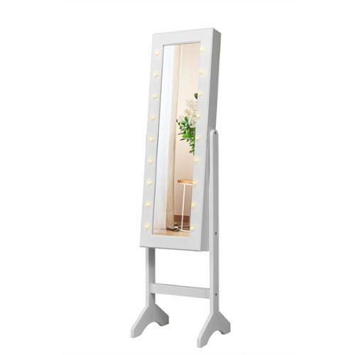 Costway Mirrored Jewelry Cabinet Organizer w/18 LED lights - White
