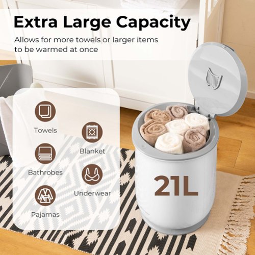 Costway Towel Heater Bucket  Bathroom 21L Towel Heater with Flip-top Lid & Auto Shut Off - White/Gray HOW TO BUY