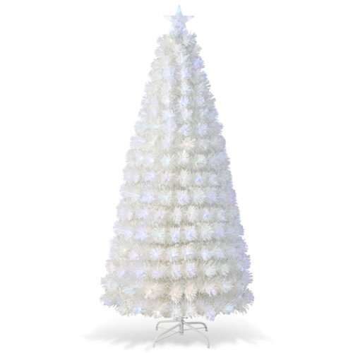 Costway - 7 FT Pre-Lit Christmas Tree Fiber Optic Snow-Flocked with 270 Lights & Branch Tips - White-Front_Standard 
