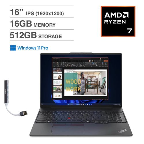 Lenovo - ThinkPad E16 Laptop 16.0 WUXGA Display (Ryzen 7 7735U, 16GB, 512GB SSD, AMD Radeon 680M, Win 11 Pro) w/USB Hub - Black-Front_Standard 