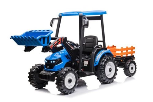 BreeBe - 24V Kids Ride On Tractor w/ Parent Remote, Pedal Tractor, Working Loader & Backhoe, Battery Powered Electric Vehicle - Blue-Front_Standard 