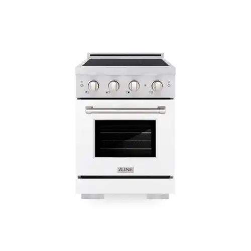 Front. ZLINE - 24 in. 3.2 cu. ft. Paramount Freestanding Induction Range with 3 Burners and Electric Oven in Satin Steel w/ White Door - White Matte.