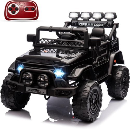 GARVEE - 12V 2-Seater Ride-On Truck for Kids Ages 3–8, 5MPH, Dual 35W Motors, Remote Control, LED Lights, Music, Lockable Doors - Black-Front_Standard 