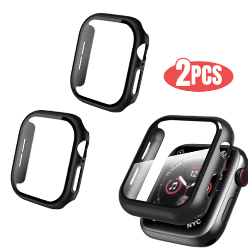 Qixxronics - 2PCS Case with Built-in Tempered Glass Screen Protector Compatible with Apple Watch Series 10 [46mm] - Black-Front_Standard 