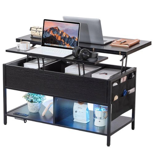 Glintex - Rectangle Lift Top Coffee Table with Storage, Flip Top Design, Power Strip & USB Ports for Living Room - Black-Front_Standard 