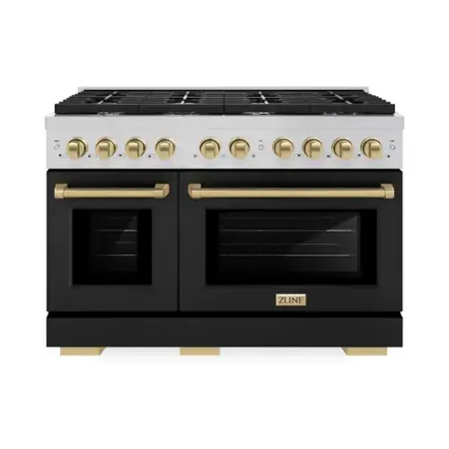 Front. ZLINE - ZLINE Autograph 48" Paramount Double Oven Dual Fuel Range with Black and Bronze Accents (SDRZ-BLM-48-CB) - Black.