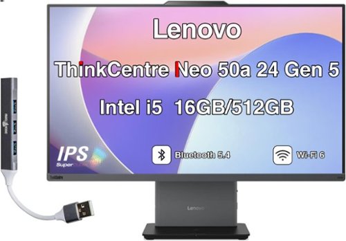 Lenovo - Upgraded - ThinkCentre Neo 50a All-in-One 24 FHD Display (i5-13420H, 16GB, 512GB SSD, Intel UHD, Win 11 Pro) w/USB Hub - Eclipse Black-Front_Standard 
