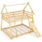 Costway - Twin Over Queen Bunk Bed House Shaped Bed Frame with Climbing Nets and Ramp - Beige-Front_Standard