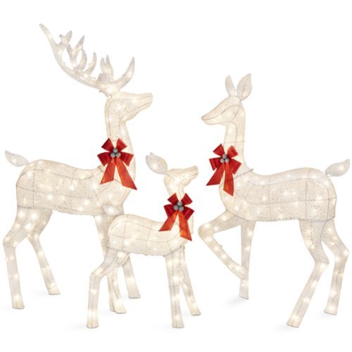 Best Choice Products - 3-Piece Lighted Christmas Deer Set Outdoor Yard Decoration w/ 360 LED Lights, Stakes - White-Front_Standard 