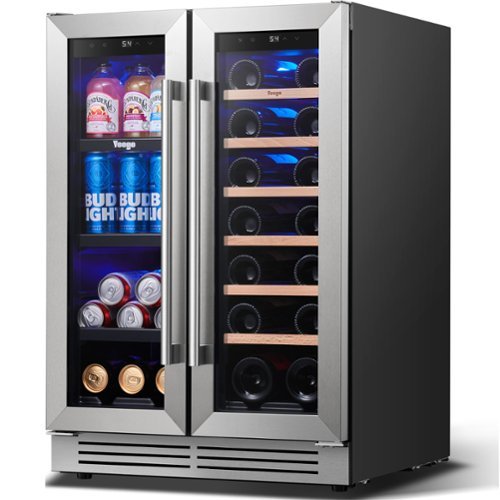 Yeego - 24 inch Dual Zone Wine and Beverage Cooler Wine Fridge 20Bottle + 60Can 36-72°F Built in Glass Door for Home Bar - Stainless Steel-Front_Standard 