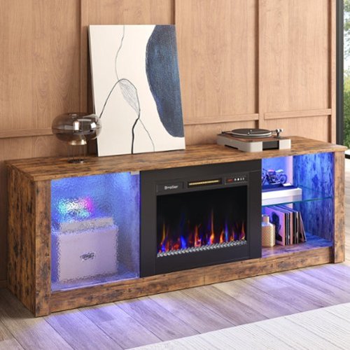 Bestier - 63" Gaming TV Stand with Fireplace & LED Lights Media Console for 70" TVs Adjustable Shelves & Remote Control - Brown-Front_Standard 