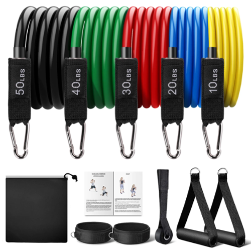  MOVSSOU - Resistance Exercise Bands Set Up to 150lb with Door Anchor and Handles - Multicolored