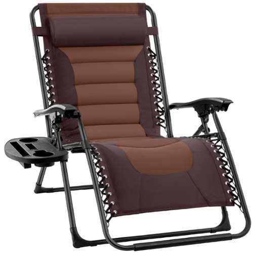 Best Choice Products - Oversized Padded Zero Gravity Chair, Folding Outdoor Patio Recliner w/ Side Tray - Brown/Caramel - Espresso/Caramel-Front_Standard 